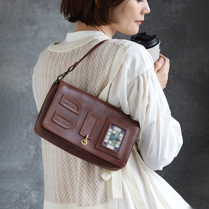 glart 2-way Shoulder Bag with Stained Glass and Antique Door Design, Brown, Women's [H0214-BR]