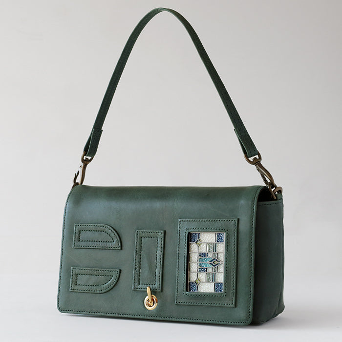 glart 2-way Shoulder Bag with Stained Glass and Antique Door Design, Green, Women's [H0214-GRN]