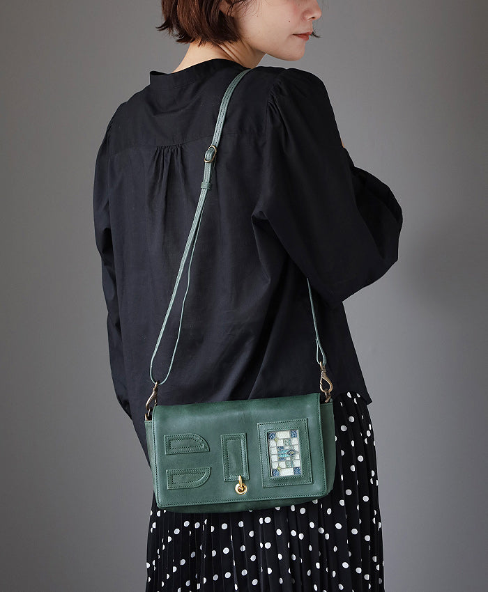 glart 2-way Shoulder Bag with Stained Glass and Antique Door Design, Green, Women's [H0214-GRN]