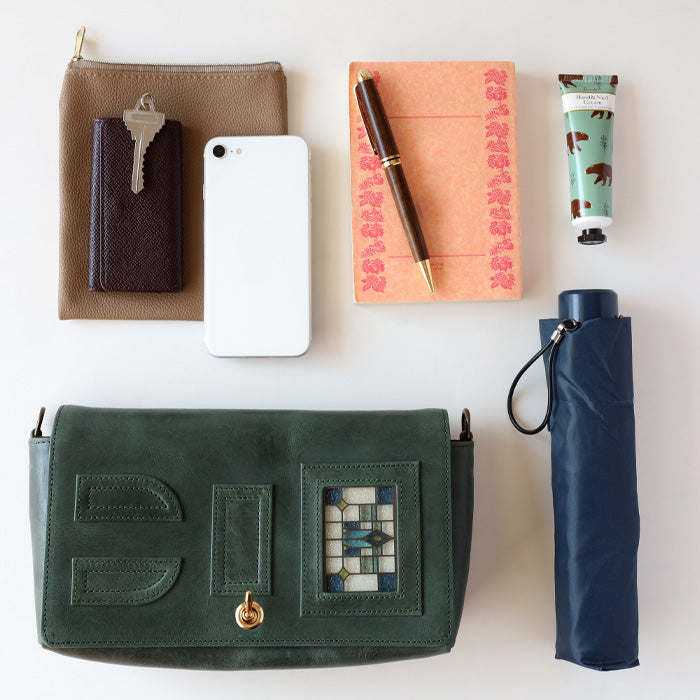 glart 2-way Shoulder Bag with Stained Glass and Antique Door Design, Green, Women's [H0214-GRN]