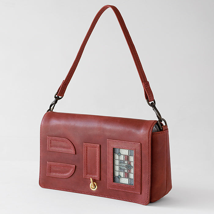 glart 2-way Shoulder Bag with Stained Glass and Antique Door Design, Red, Women's [H0214-RED]