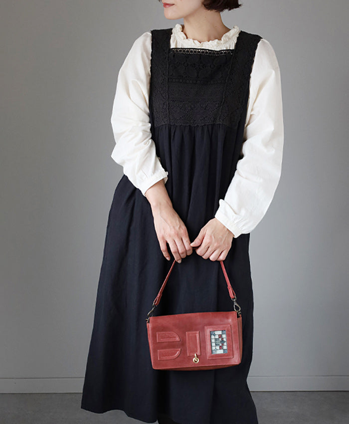 glart 2-way Shoulder Bag with Stained Glass and Antique Door Design, Red, Women's [H0214-RED]