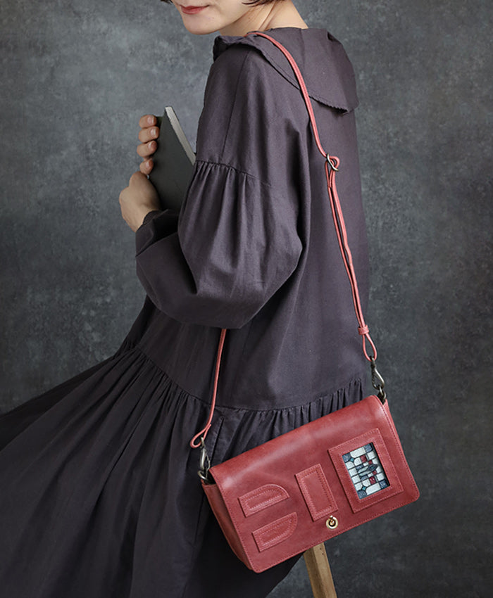 glart 2-way Shoulder Bag with Stained Glass and Antique Door Design, Red, Women's [H0214-RED]