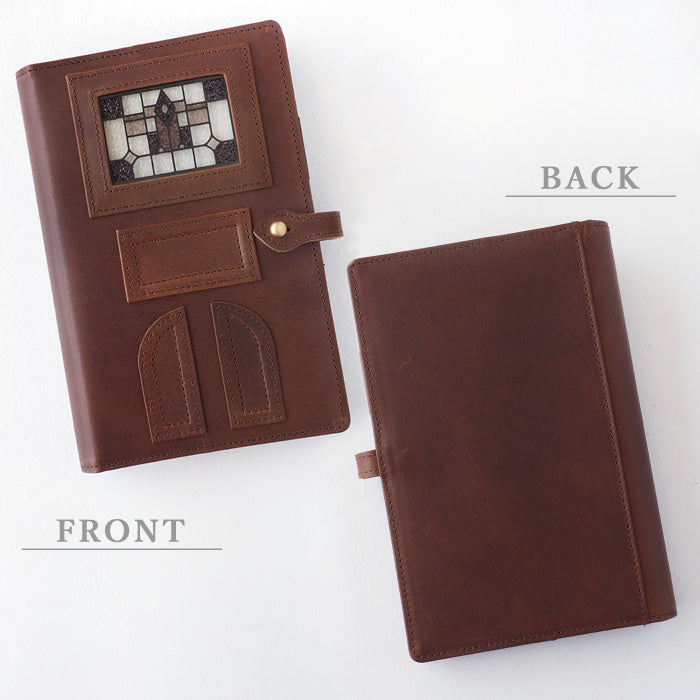 glart Bible Size System Notebook Cover Stained Glass Antique Door Sepia [H0217-SP] Real Glass Genuine Leather, Leather Accessory Brand, B6, 6-Hole