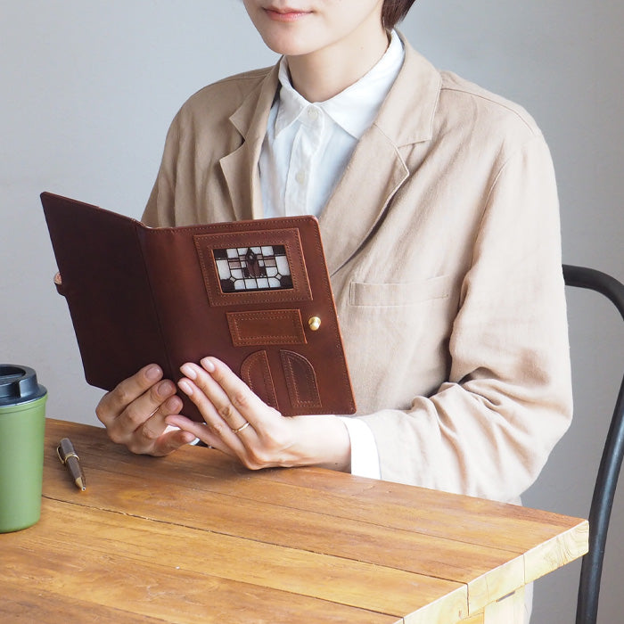 glart Bible Size System Notebook Cover Stained Glass Antique Door Sepia [H0217-SP] Real Glass Genuine Leather, Leather Accessory Brand, B6, 6-Hole