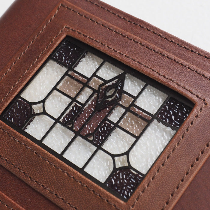 glart Bible Size System Notebook Cover Stained Glass Antique Door Sepia [H0217-SP] Real Glass Genuine Leather, Leather Accessory Brand, B6, 6-Hole