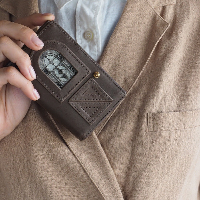 glart Stained Glass Antique Door Business Card Holder, Monochrome, Women's [H0218-MN], Real Glass, Genuine Leather, Leather Accessories, Brand: waji, Card, Business Card Case 