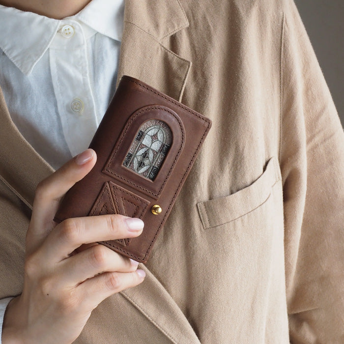 glart Stained Glass Antique Door Business Card Holder, Sepia, Women's [H0218-SP], Real Glass, Genuine Leather, Leather Accessories, Brand: waji, Card, Business Card Case 