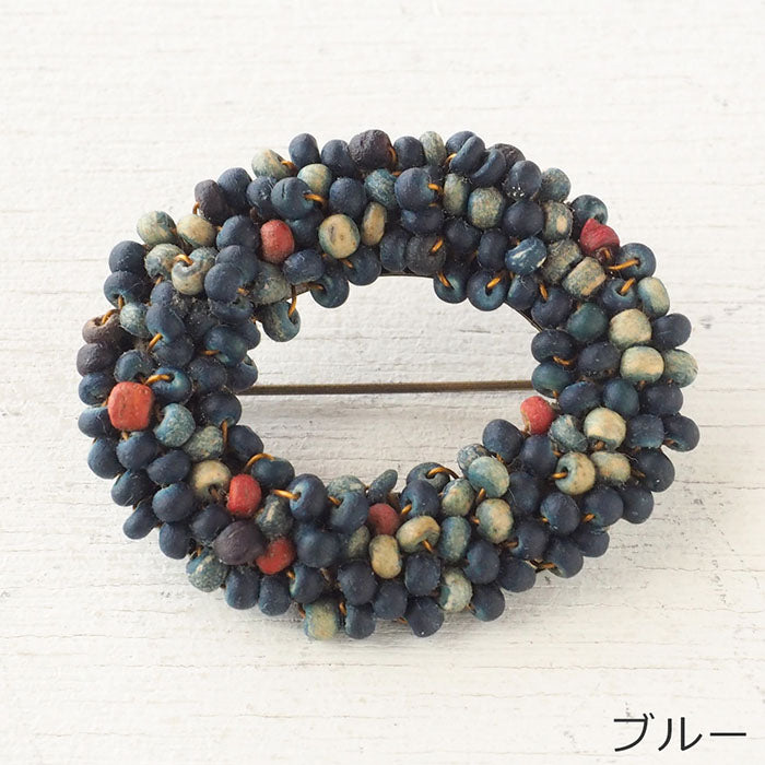 [2 colors] haru nomura Vegetable dye artist Haruka Nomura “Tree brooch” Naturally dyed wood beads hand-knitted [HN-008]