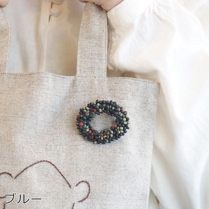 [2 colors] haru nomura Vegetable dye artist Haruka Nomura “Tree brooch” Naturally dyed wood beads hand-knitted [HN-008]