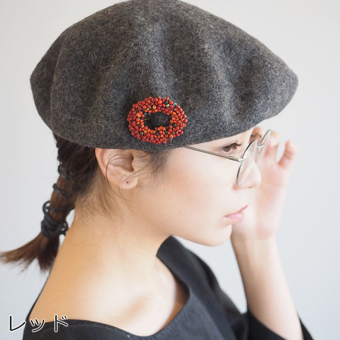 [2 colors] haru nomura Vegetable dye artist Haruka Nomura “Tree brooch” Naturally dyed wood beads hand-knitted [HN-008]