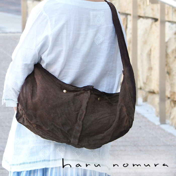 haru nomura 植物染色藝術家，Haruka Nomura 天然染色亞麻包“旅行包”深棕色 [HNB-001-DBR] 