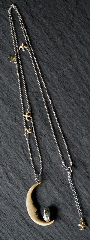 sasakihitomi Moon and Owl Necklace Silver &amp; Brass Ladies [No-017]