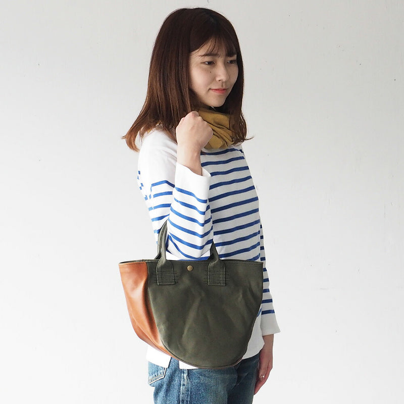 REAL STANDARD life(リアルスタンダードライフ) 倉敷帆布9号×姫路レザー トートバッグ “BC Luton HELMETBAG” Sサイズ グリーン[JT13004]