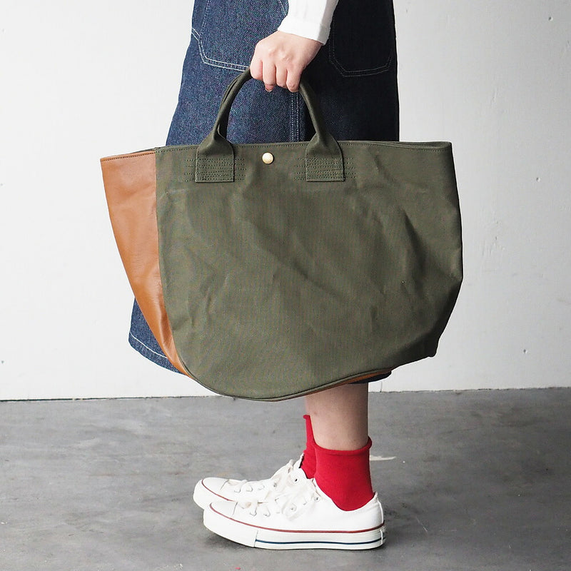 REAL STANDARD life(リアルスタンダードライフ) 倉敷帆布9号×姫路レザー トートバッグ “BC Luton HELMETBAG” Lサイズ グリーン[JT13005]