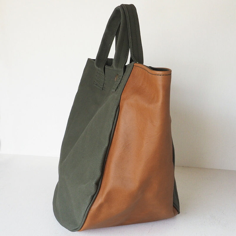 REAL STANDARD life(リアルスタンダードライフ) 倉敷帆布9号×姫路レザー トートバッグ “BC Luton HELMETBAG” Lサイズ グリーン[JT13005]