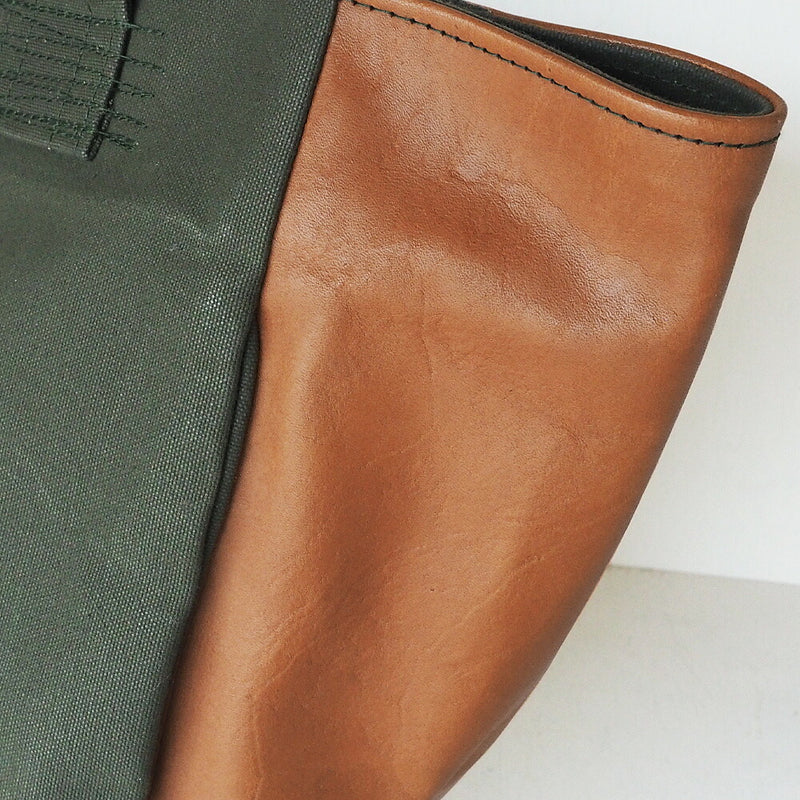REAL STANDARD life(リアルスタンダードライフ) 倉敷帆布9号×姫路レザー トートバッグ “BC Luton HELMETBAG” Lサイズ グリーン[JT13005]