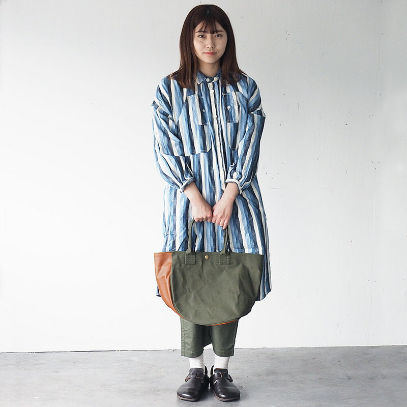 REAL STANDARD life(リアルスタンダードライフ) 倉敷帆布9号×姫路レザー “BC Luton HELMETBAG” Mサイズ グリーン 肩にかけられるトートバッグ [JT13006]