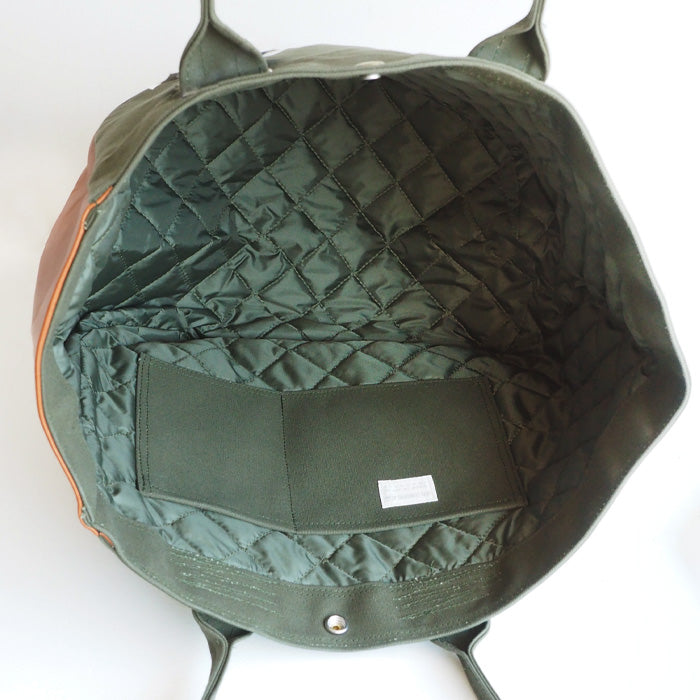 REAL STANDARD life Kurashiki canvas No. 9 x Himeji leather “BC Luton HELMETBAG” L size green shoulder tote bag [JT13007] 