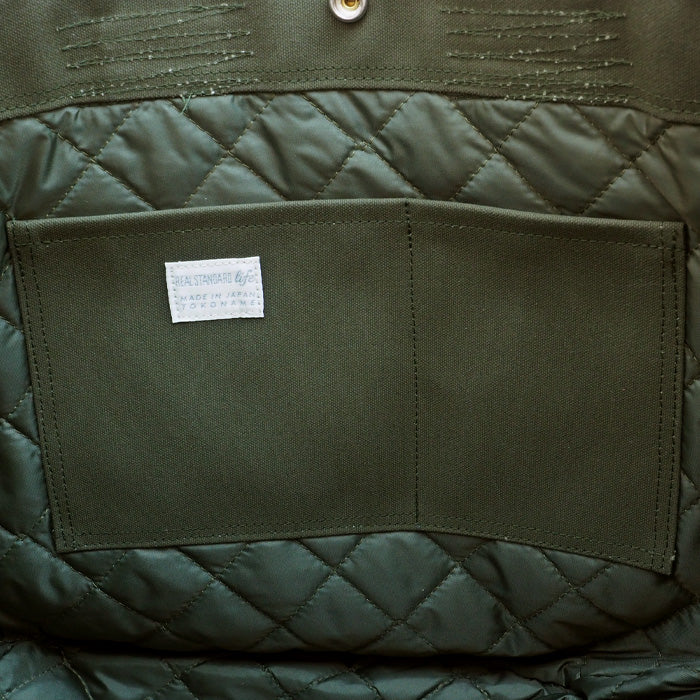 REAL STANDARD life Kurashiki canvas No. 9 x Himeji leather “BC Luton HELMETBAG” L size green shoulder tote bag [JT13007] 