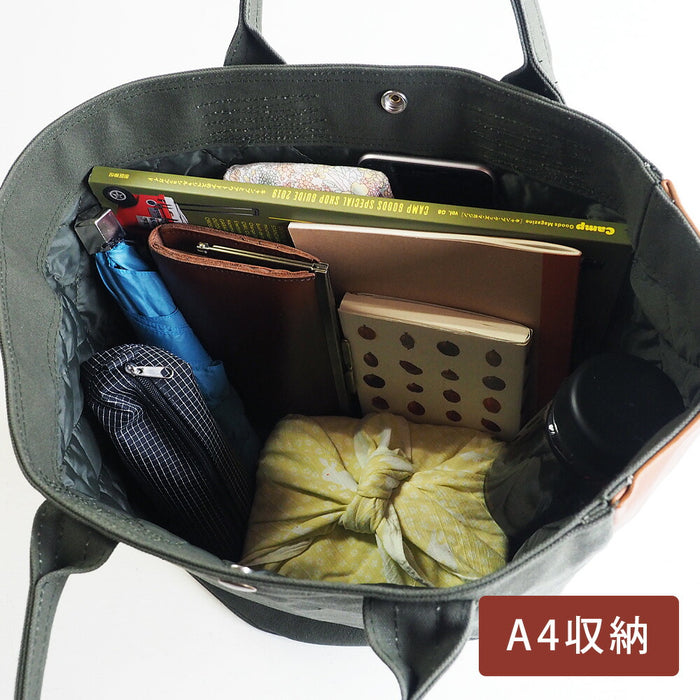 REAL STANDARD life Kurashiki canvas No. 9 x Himeji leather “BC Luton HELMETBAG” M size Green shoulder tote bag [JT13006] 