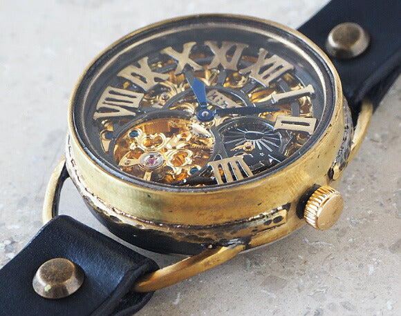 KINO（キノ） 手作り腕時計 自動巻き 裏スケルトン クラウン SUN＆MOON 真鍮 [K-11]
