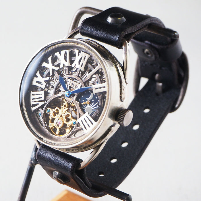 KINO（キノ） 手作り腕時計 自動巻き 裏スケルトン クラウン SUN＆MOON シルバー [K-11-SV]