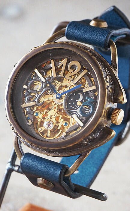 KINO（キノ） 手作り腕時計 自動巻き 裏スケルトン ナイン ブルー SUN＆MOON [K-14-BL]