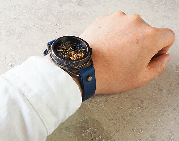 KINO（キノ） 手作り腕時計 自動巻き 裏スケルトン ナイン ブルー SUN＆MOON [K-14-BL]