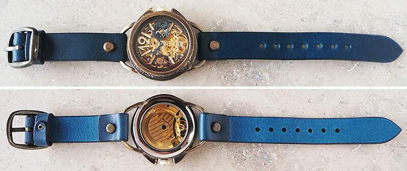 KINO Handmade Watch Automatic Winding Back Skeleton Nine Blue SUN&amp;MOON [K-14-BL]
