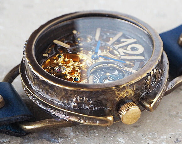 KINO（キノ） 手作り腕時計 自動巻き 裏スケルトン ナイン ブルー SUN＆MOON [K-14-BL]