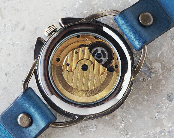 KINO（キノ） 手作り腕時計 自動巻き 裏スケルトン ナイン ブルー SUN＆MOON [K-14-BL]