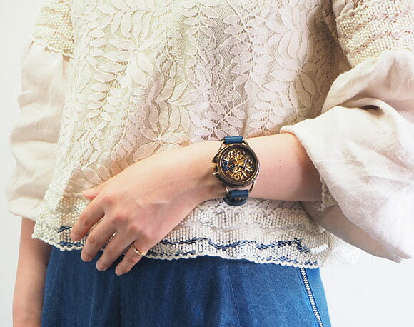 KINO（キノ） 手作り腕時計 自動巻き 裏スケルトン ナイン ブルー SUN＆MOON [K-14-BL]