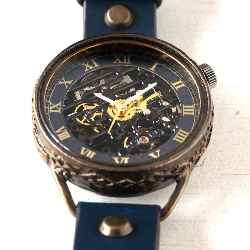 KINO(キノ) 手作り腕時計 自動巻き 裏スケルトン メカニックブラック ブルー [K-15-MBK-BL]