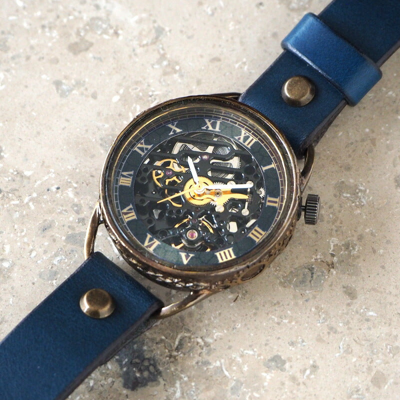 KINO(キノ) 手作り腕時計 自動巻き 裏スケルトン メカニックブラック ブルー [K-15-MBK-BL]