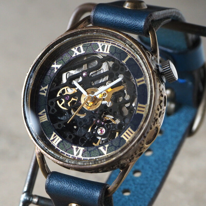 KINO(キノ) 手作り腕時計 自動巻き 裏スケルトン メカニックブラック ブルー [K-15-MBK-BL]