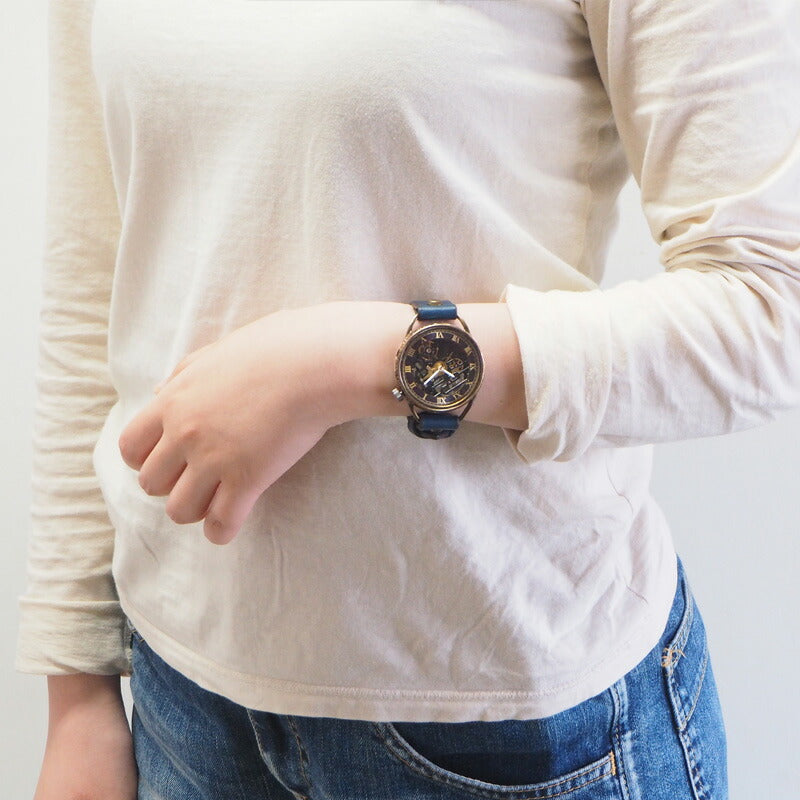 KINO(キノ) 手作り腕時計 自動巻き 裏スケルトン メカニックブラック ブルー [K-15-MBK-BL]