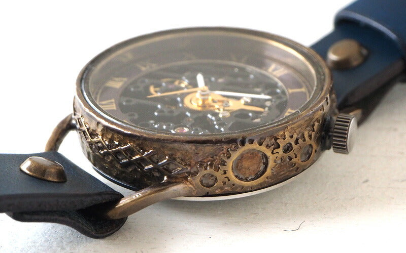 KINO(キノ) 手作り腕時計 自動巻き 裏スケルトン メカニックブラック ブルー [K-15-MBK-BL]