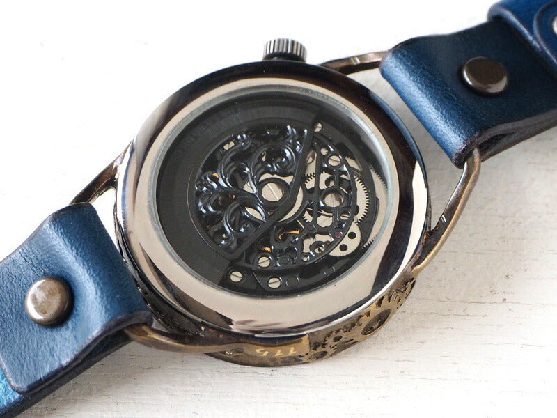 KINO(キノ) 手作り腕時計 自動巻き 裏スケルトン メカニックブラック ブルー [K-15-MBK-BL]