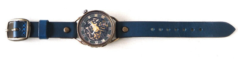 KINO Handmade Watch Automatic Winding Back Skeleton Mechanic Black Blue [K-15-MBK-BL] 