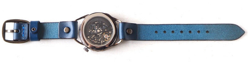 KINO Handmade Watch Automatic Winding Back Skeleton Mechanic Black Blue [K-15-MBK-BL] 
