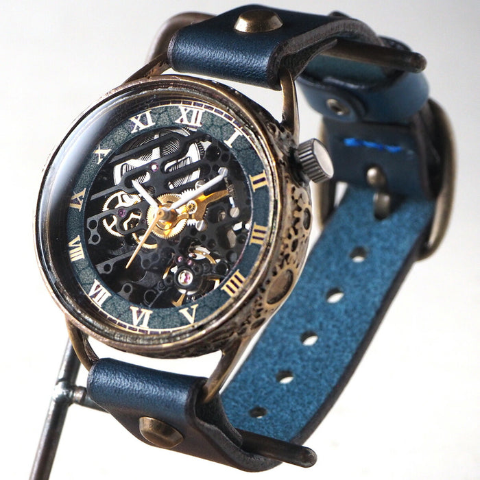 KINO(キノ) 手作り腕時計 自動巻き 裏スケルトン メカニックブラック ブルー [K-15-MBK-BL]