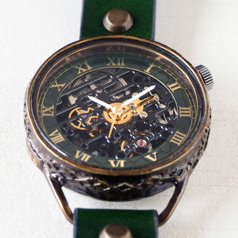 KINO(キノ) 手作り腕時計 自動巻き 裏スケルトン メカニックブラック グリーン [K-15-MBK-GR]