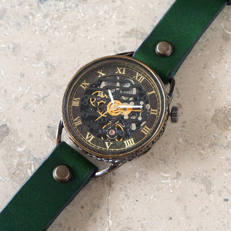 KINO(キノ) 手作り腕時計 自動巻き 裏スケルトン メカニックブラック グリーン [K-15-MBK-GR]
