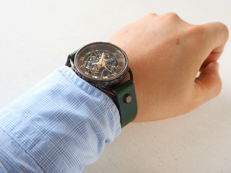 KINO(キノ) 手作り腕時計 自動巻き 裏スケルトン メカニックブラック グリーン [K-15-MBK-GR]