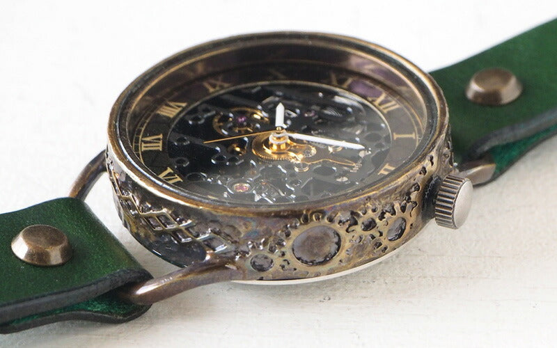 KINO(キノ) 手作り腕時計 自動巻き 裏スケルトン メカニックブラック グリーン [K-15-MBK-GR]