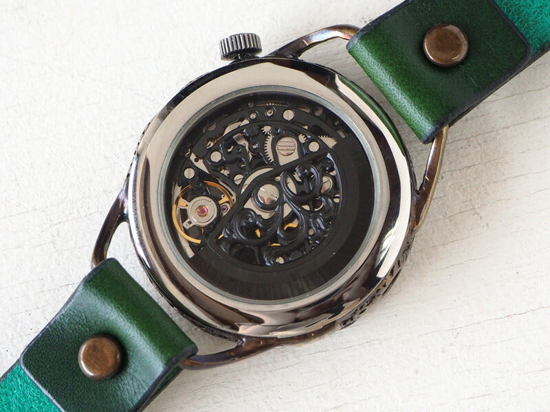 KINO(キノ) 手作り腕時計 自動巻き 裏スケルトン メカニックブラック グリーン [K-15-MBK-GR]