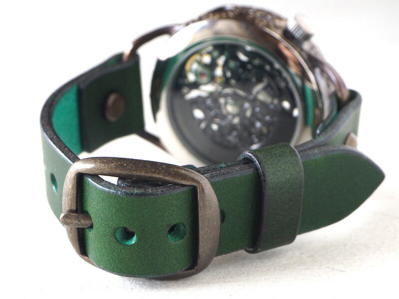 KINO 手工 手錶 自動上鍊 後蓋 Skeleton Mechanic 黑色 綠色 [K-15-MBK-GR] 