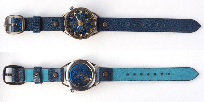 KINO(キノ) 手作り 腕時計 自動巻き 裏スケルトン メカニックブルー 真鍮ケース [K-15-MBL-BR]