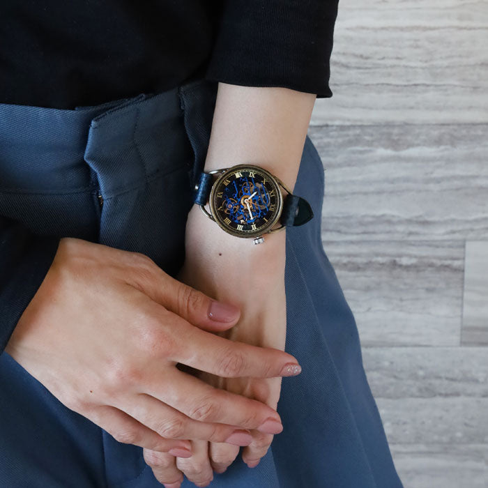 KINO(キノ) 手作り 腕時計 自動巻き 裏スケルトン メカニックブルー 真鍮ケース [K-15-MBL-BR]